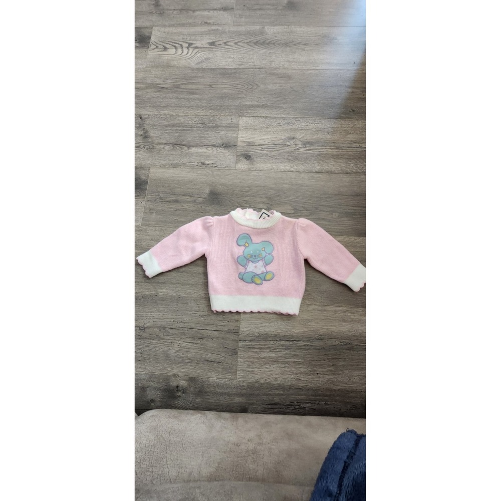 Vintage Adorable Baby Knit  Sweater Easter Bunny Size 3/6 Months By Color Track